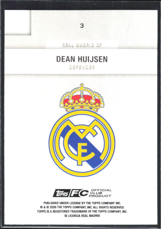 2025-26 Topps Real Madrid Team Set #3 Dean Huijsen – baksida