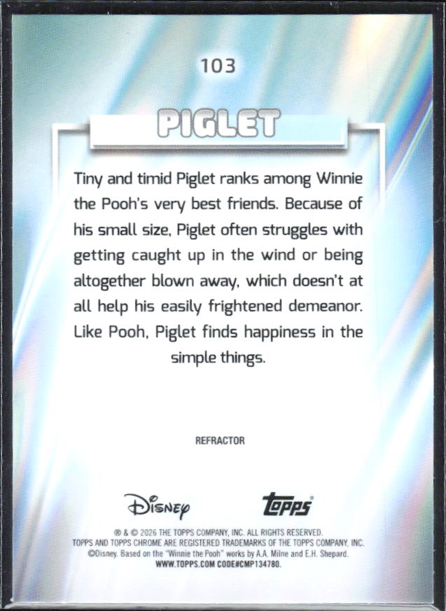 2026 Topps Chrome Disney #103 Piglet Refractor – baksida