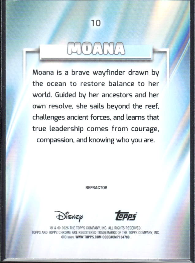 2026 Topps Chrome Disney #10 Moana Refractor – baksida