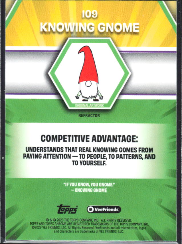 2026 Topps Chrome VeeFriends #109 Knowing Gnome Refractor – baksida