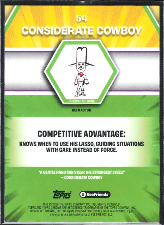 2026 Topps Chrome VeeFriends #54 Considerate Cowboy Refractor – baksida