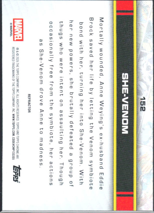 2026 Topps Chrome Marvel Comics #152 She-Venom Refractor – baksida