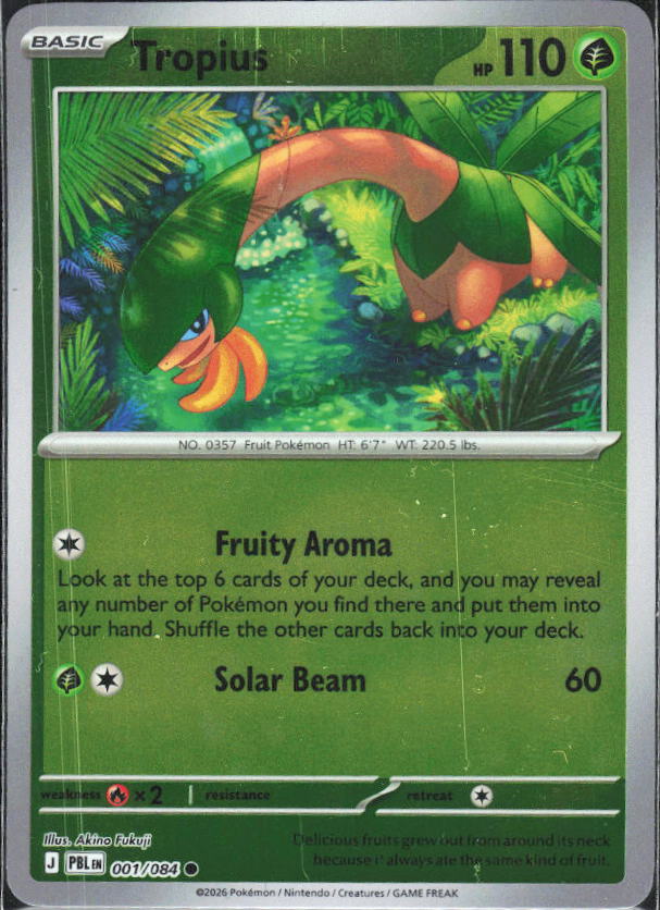 ME05: Pitch Black #001/084 Tropius Reverse Holo – framsida