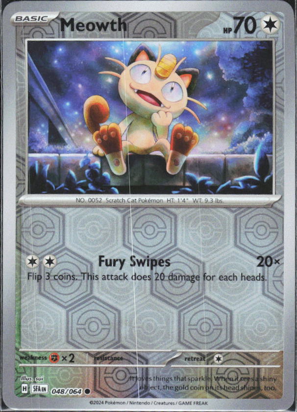 Scarlet & Violet: Shrouded Fable #048/064 Meowth Reverse Holo – framsida
