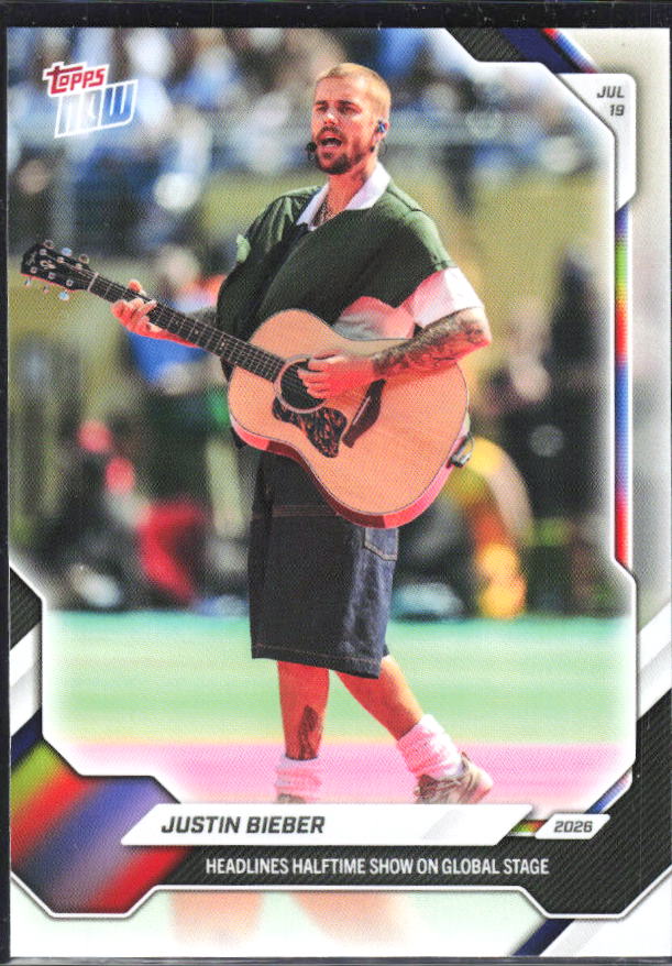 2026 Topps NOW #JB01 Justin Bieber – framsida