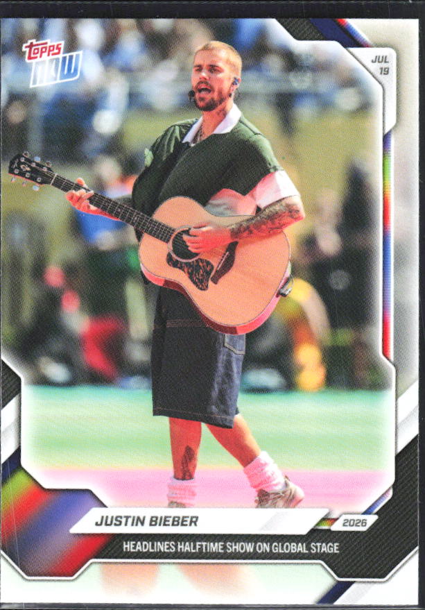 2026 Topps NOW #JB01 Justin Bieber – framsida