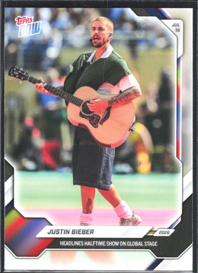 2026 Topps NOW #JB01 Justin Bieber – framsida