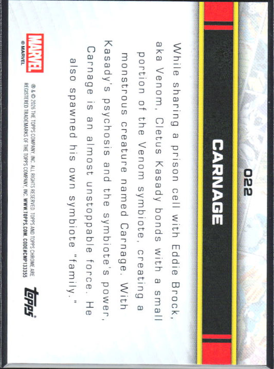 2026 Topps Chrome Marvel Comics #22 Carnage RayWave Refractor – baksida