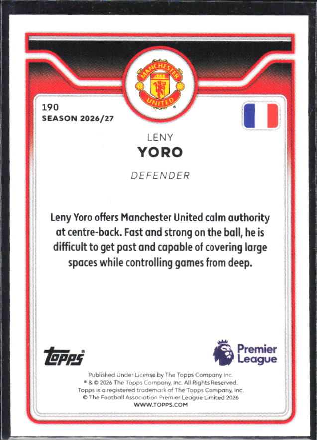 2026-27 Topps Premier League #190 Leny Yoro – baksida