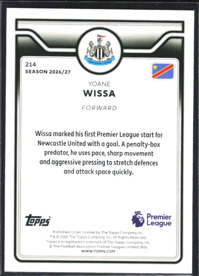 2026-27 Topps Premier League #214 Yoane Wissa – baksida