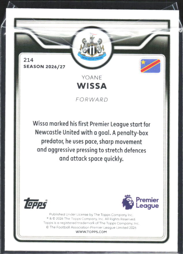 2026-27 Topps Premier League #214 Yoane Wissa – baksida