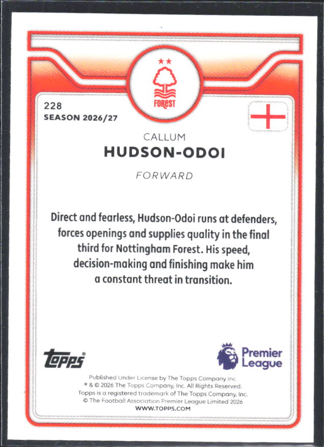 2026-27 Topps Premier League #228 Callum Hudson-Odoi – baksida