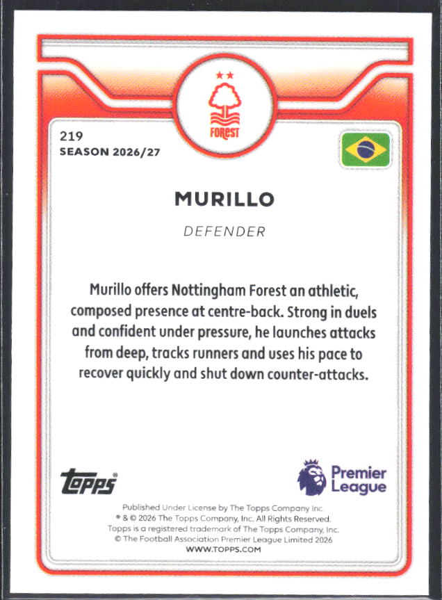 2026-27 Topps Premier League #219 Murillo – baksida
