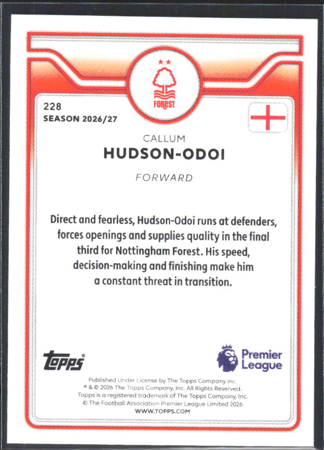 2026-27 Topps Premier League #228 Callum Hudson-Odoi – baksida