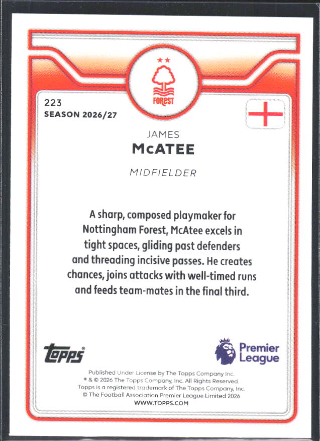 2026-27 Topps Premier League #223 James McAtee – baksida