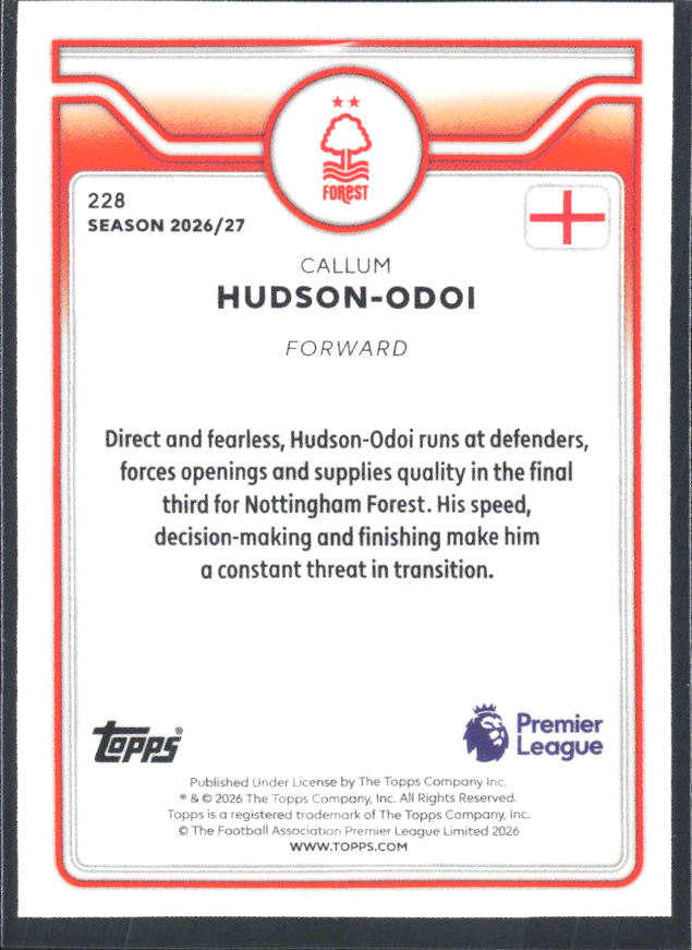 2026-27 Topps Premier League #228 Callum Hudson-Odoi – baksida