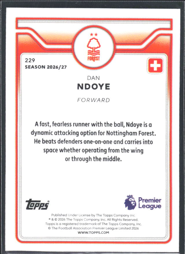 2026-27 Topps Premier League #229 Dan Ndoye – baksida