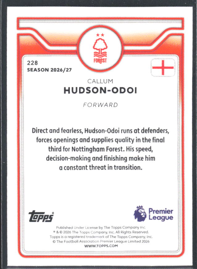 2026-27 Topps Premier League #228 Callum Hudson-Odoi – baksida