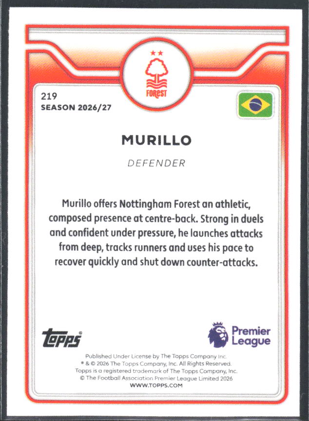 2026-27 Topps Premier League #219 Murillo – baksida