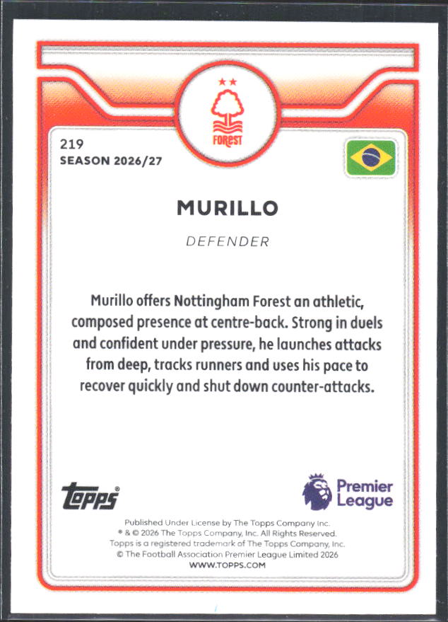 2026-27 Topps Premier League #219 Murillo – baksida