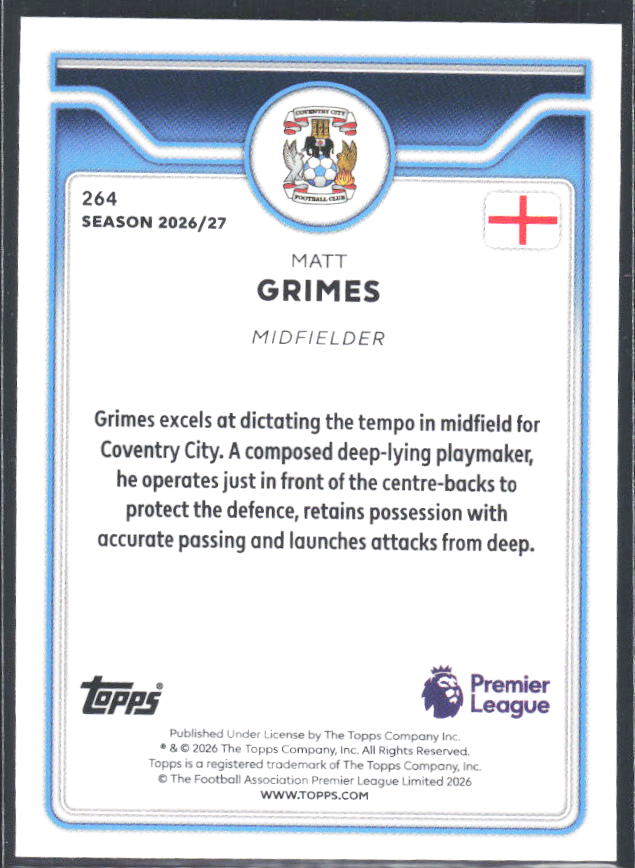 2026-27 Topps Premier League #264 Matt Grimes – baksida