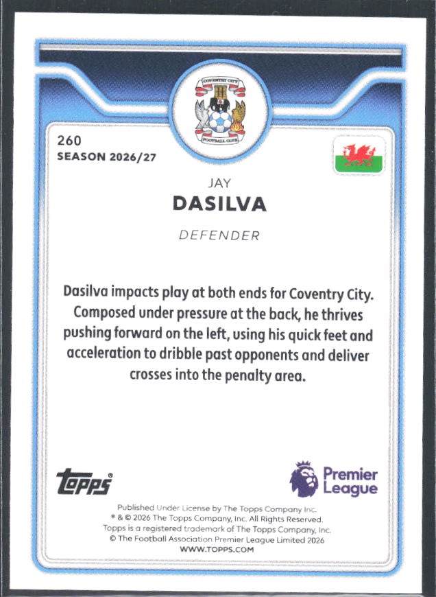 2026-27 Topps Premier League #260 Jay Dasilva – baksida