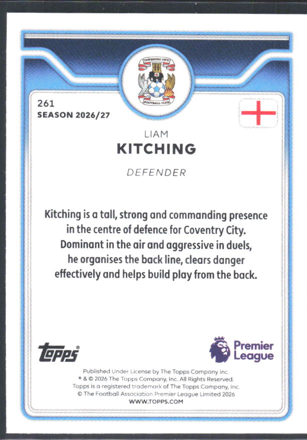 2026-27 Topps Premier League #261 Liam Kitching – baksida