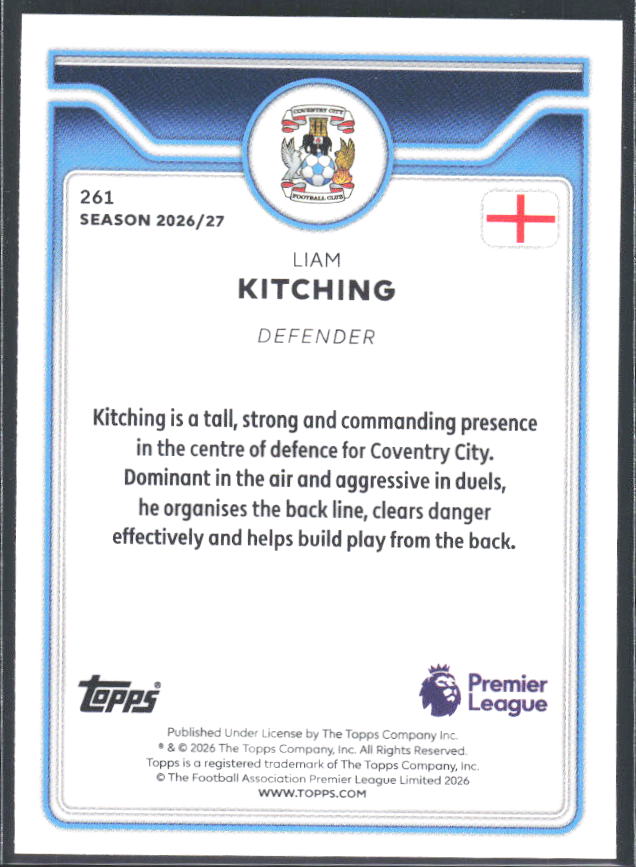 2026-27 Topps Premier League #261 Liam Kitching – baksida