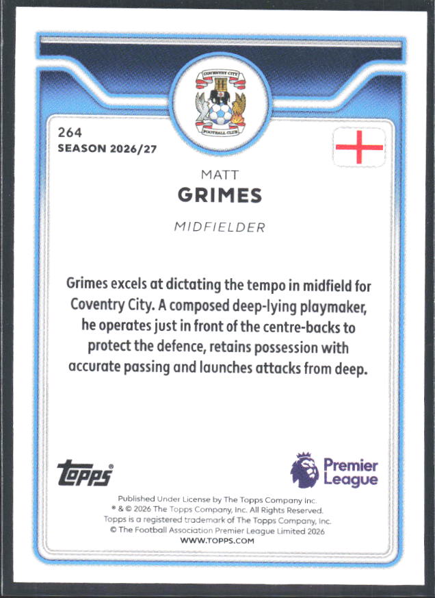 2026-27 Topps Premier League #264 Matt Grimes – baksida