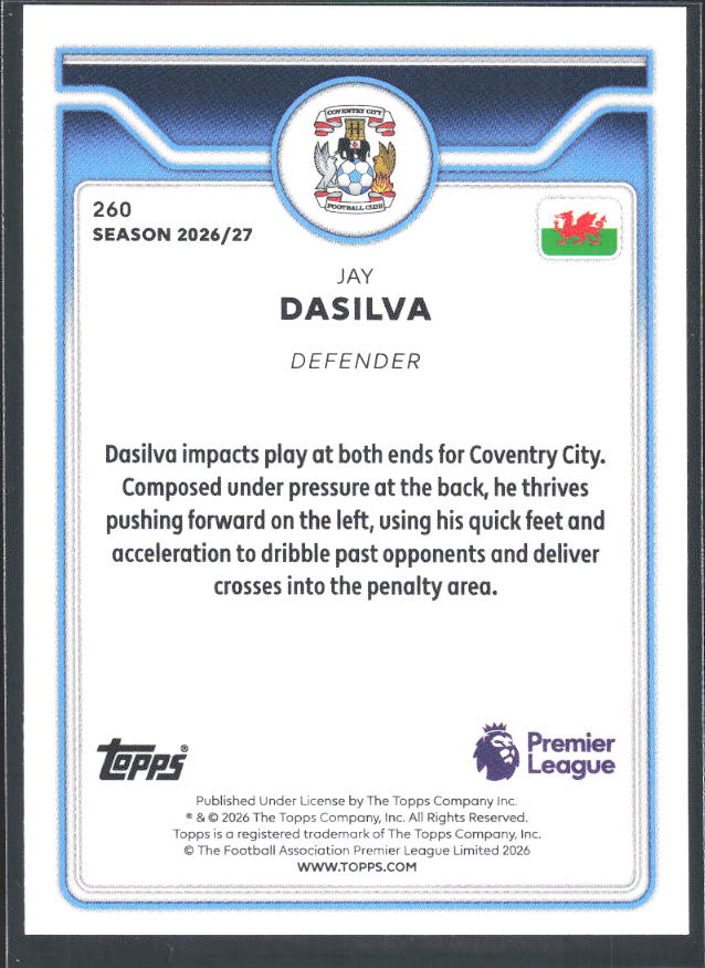 2026-27 Topps Premier League #260 Jay Dasilva – baksida