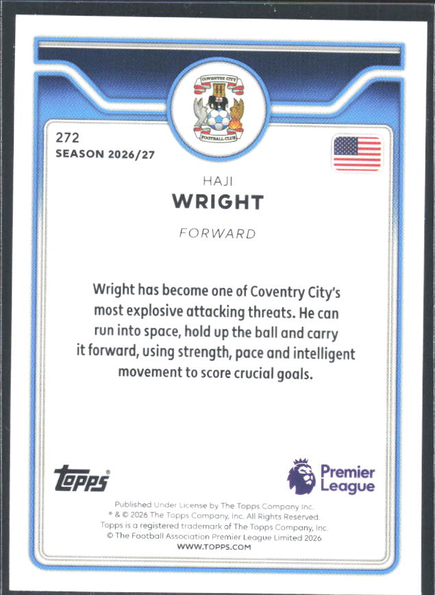 2026-27 Topps Premier League #272 Haji Wright – baksida