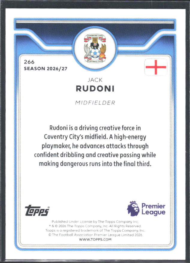 2026-27 Topps Premier League #266 Jack Rudoni – baksida