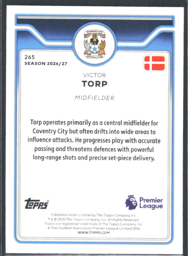 2026-27 Topps Premier League #265 Victor Torp – baksida