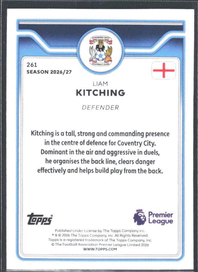 2026-27 Topps Premier League #261 Liam Kitching – baksida