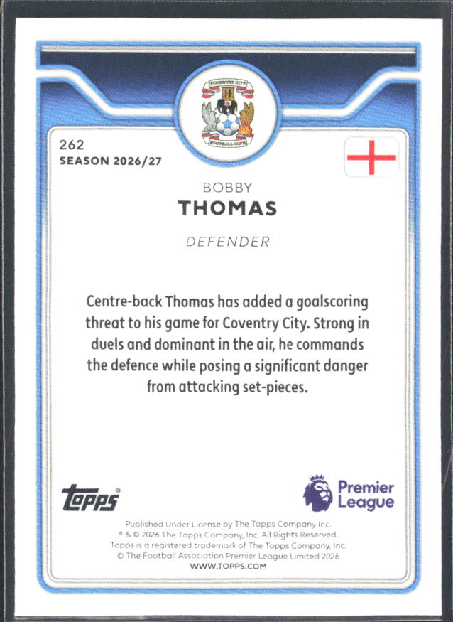 2026-27 Topps Premier League #262 Bobby Thomas – baksida