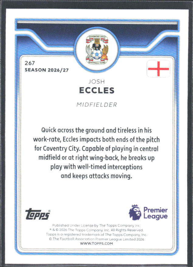 2026-27 Topps Premier League #267 Josh Eccles – baksida
