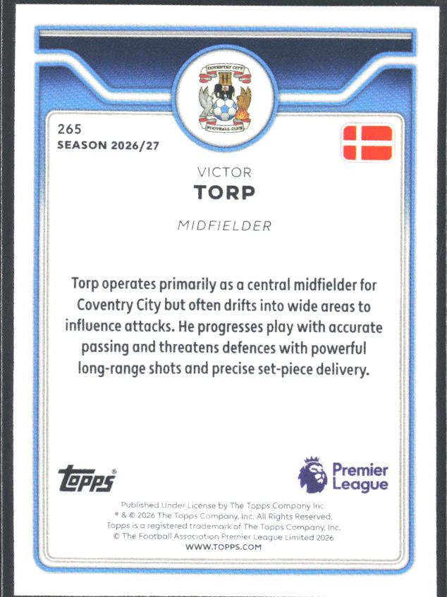 2026-27 Topps Premier League #265 Victor Torp – baksida