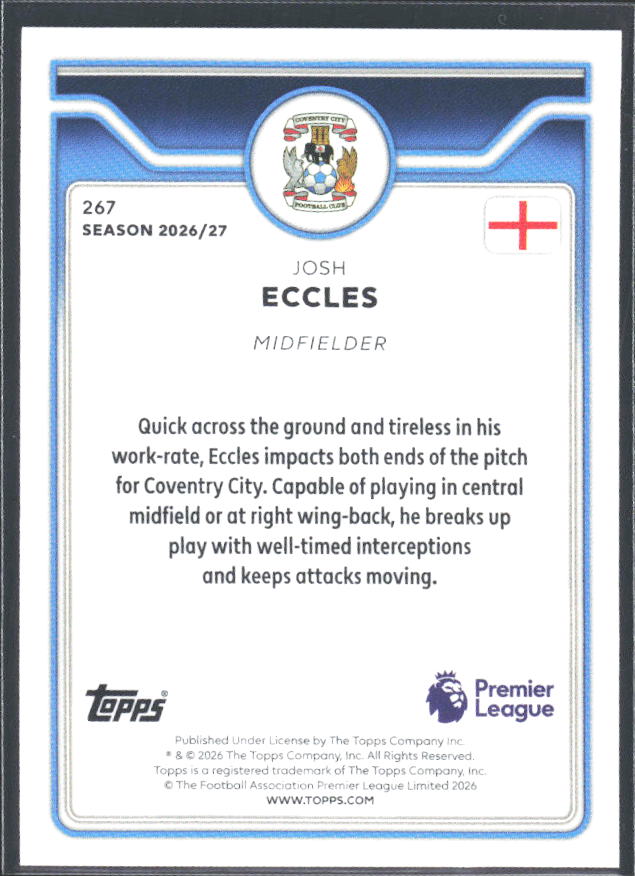 2026-27 Topps Premier League #267 Josh Eccles – baksida