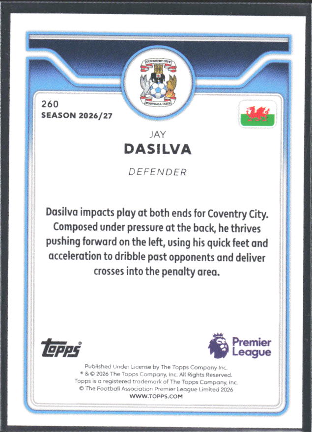 2026-27 Topps Premier League #260 Jay Dasilva – baksida