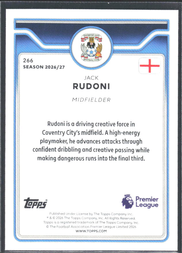 2026-27 Topps Premier League #266 Jack Rudoni – baksida