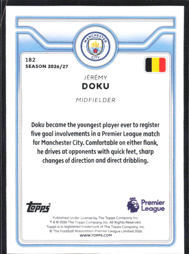 2026-27 Topps Premier League #182 Jérémy Doku – baksida