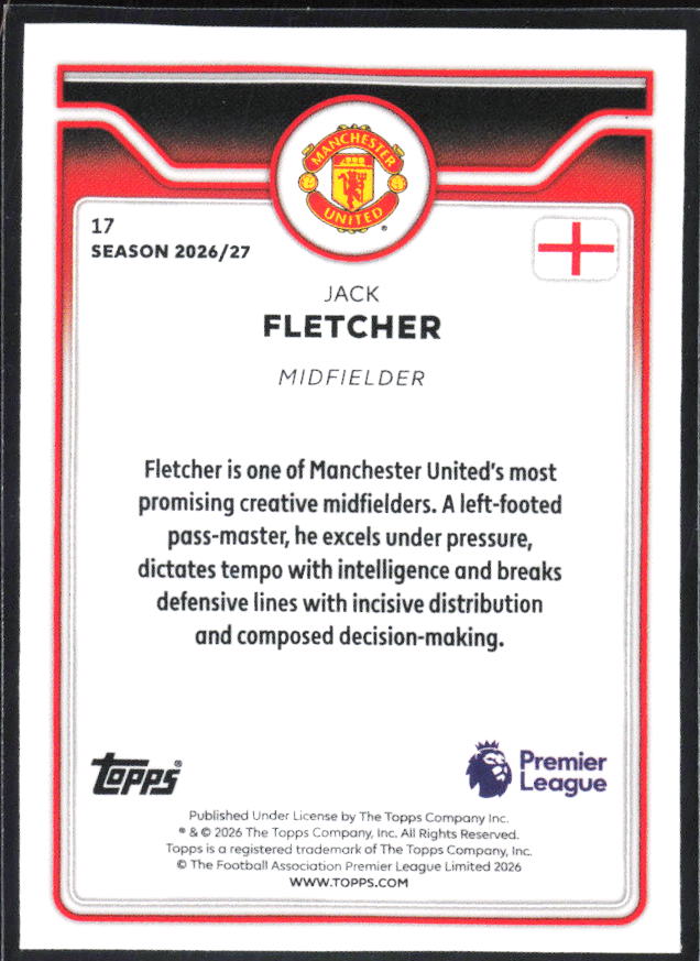 2026-27 Topps Premier League #17 Jack Fletcher Future Stars – baksida