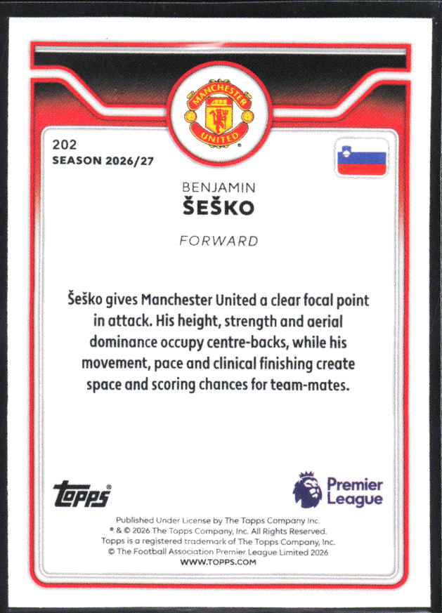 2026-27 Topps Premier League #202 Benjamin Šeško – baksida