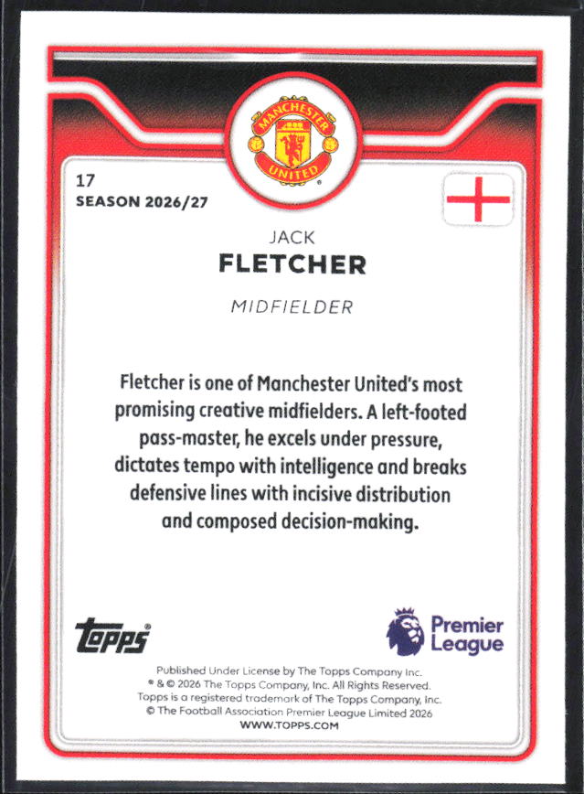 2026-27 Topps Premier League #17 Jack Fletcher Future Stars – baksida
