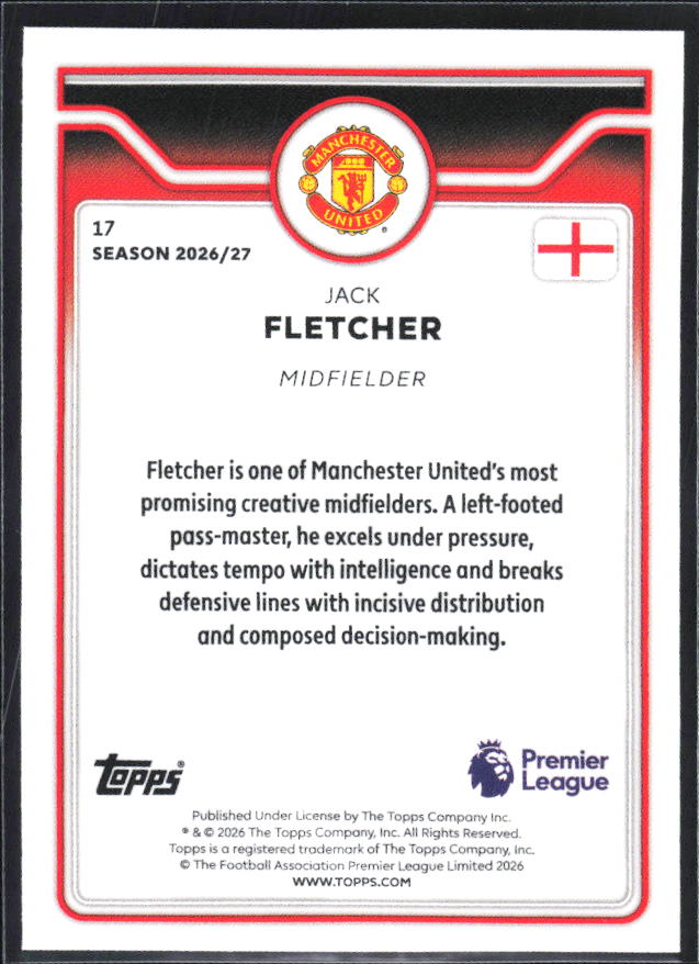 2026-27 Topps Premier League #17 Jack Fletcher Future Stars – baksida