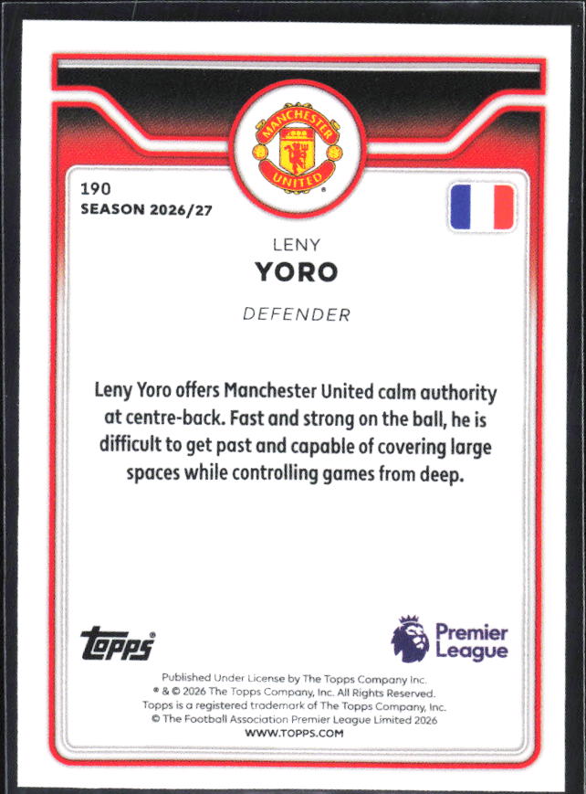 2026-27 Topps Premier League #190 Leny Yoro – baksida