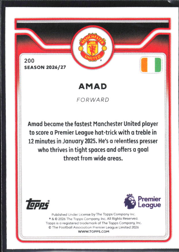 2026-27 Topps Premier League #200 Amad – baksida