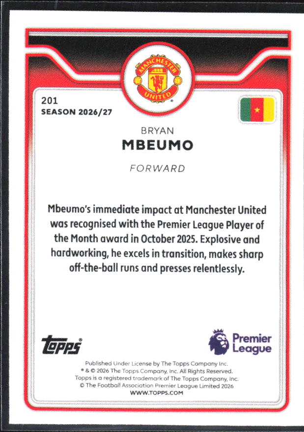 2026-27 Topps Premier League #201 Bryan Mbeumo – baksida