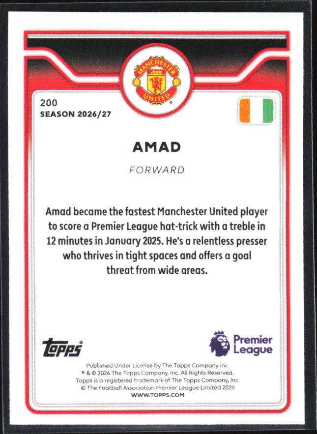 2026-27 Topps Premier League #200 Amad – baksida