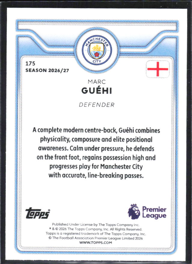 2026-27 Topps Premier League #175 Marc Guéhi – baksida